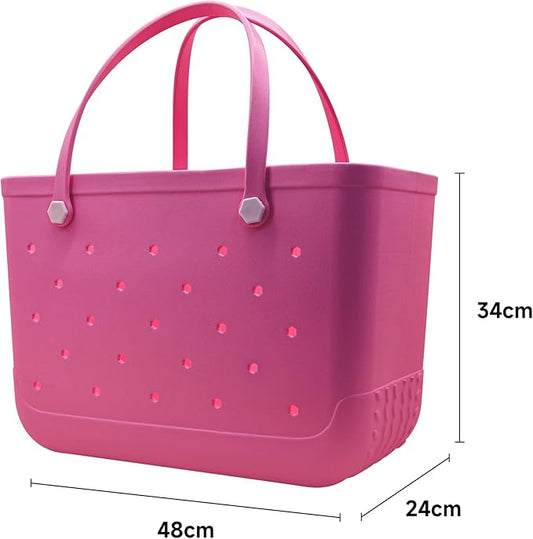 X-Large Waterproof Sandproof Rubber Beach Tote Bag with Zipper Pocket and Phone Kickstand Cup
