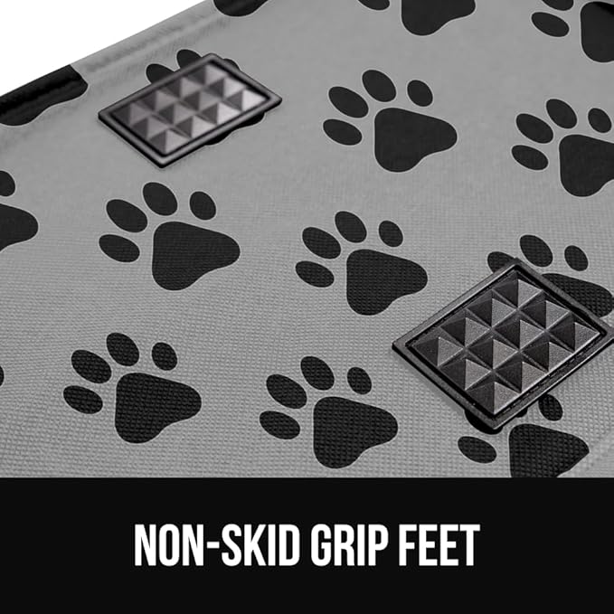 GORILLA GRIP Heavy Duty Foldable Reusable Grocery Bags, Tear Resistant Box Shape Shopping Tote with Reinforced Handles, Grip Feet, Easily Carry and Transport Groceries, 13x10x11, 1 Pack Paw Gray Black