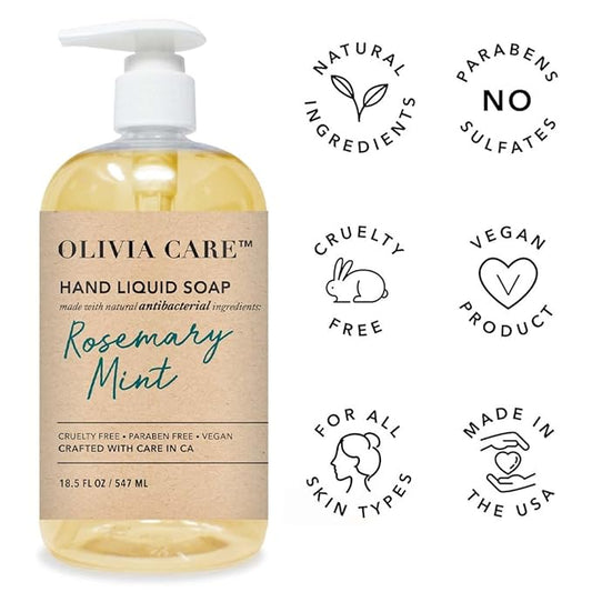 Olivia Care Hand Soap - Infused with Sage & Tea Tree Oil & Rosemary Mint Fragrance, Cleansing, Germ-Fighting, Moisturizing Hand Wash for Kitchen & Bathroom - 18.5 fl