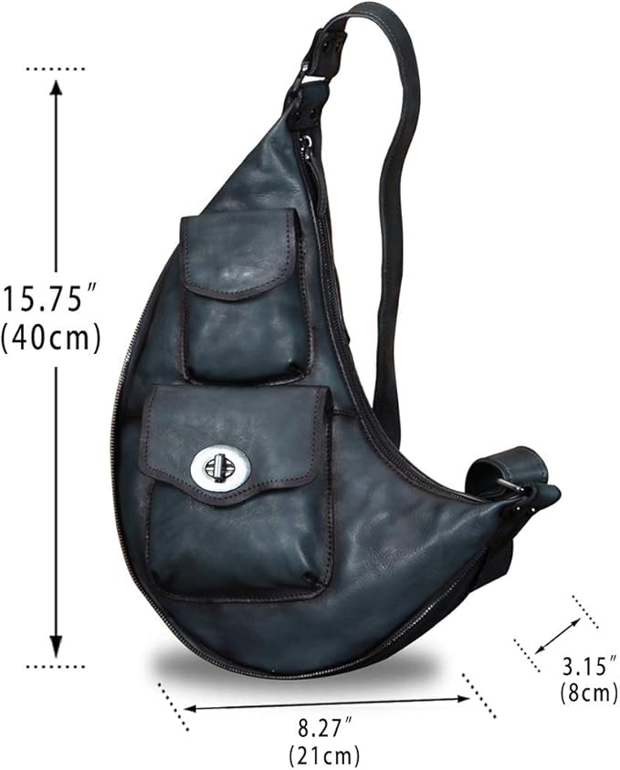 Genuine Leather Large Sling Bag for Men and Women Vintage Real Leather Sling Backpack Shoulder Crossbody Bag Chest Bag