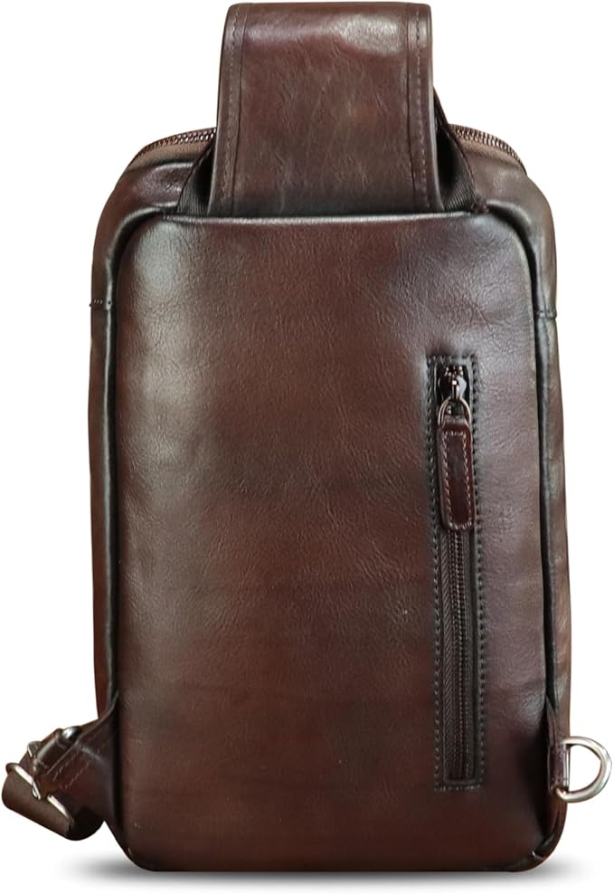 Genuine Leather Sling Bag for Men and Women Vintage Leather Sling Backpack Crossbody Bag Chest purse for 11 Inch Ipad Pro