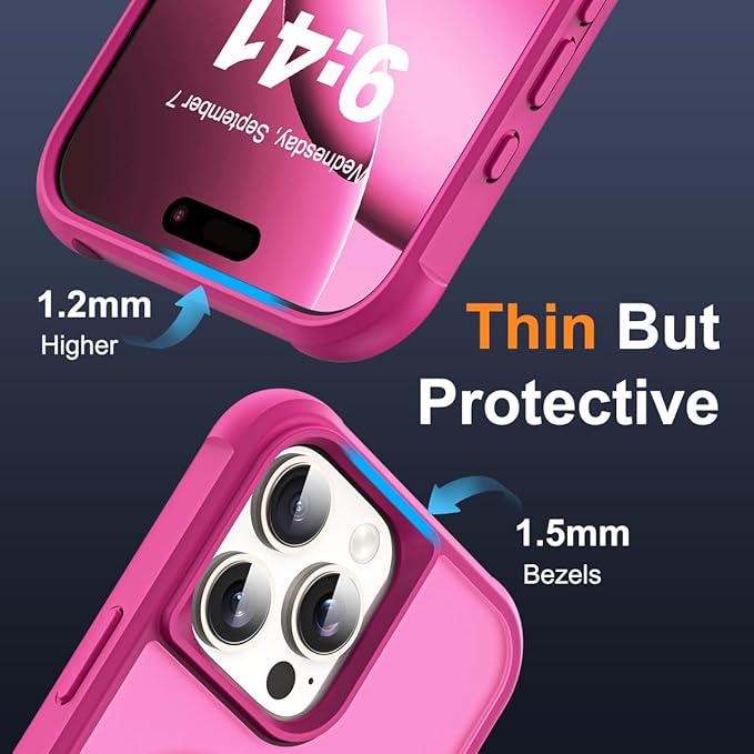 Compatible with iPhone 16 Pro Max Case with Invisible Magnetic O-Ring Stand Military-Grade Translucent Case for iPhone 16 ProMax 6.9" [Compatible with Mag-Safe][Great Grip Feeling], Rose