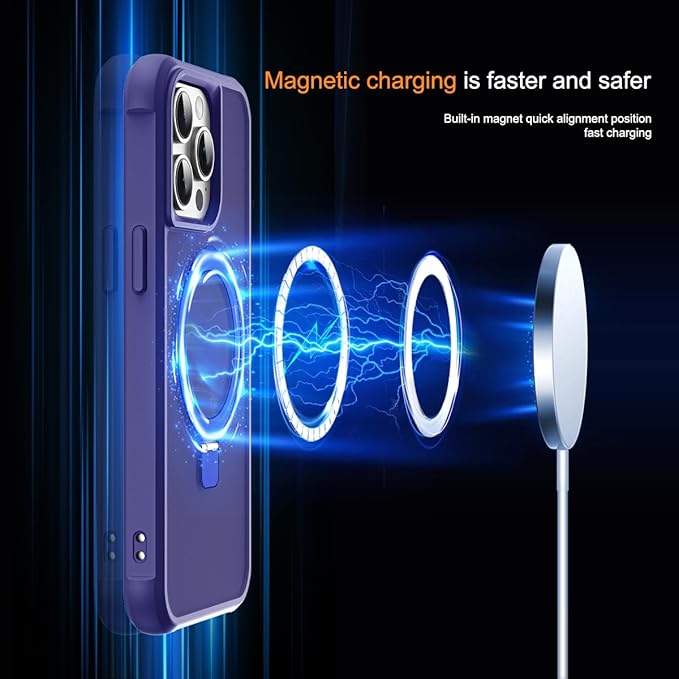 Compatible with iPhone 12 Pro Max Case & iPhone 13 Pro Max Case with Invisible Magnetic O-Ring Stand Translucent Phone Cases 6.7" [Compatible with Mag-Safe][Great Grip Feeling], Navy