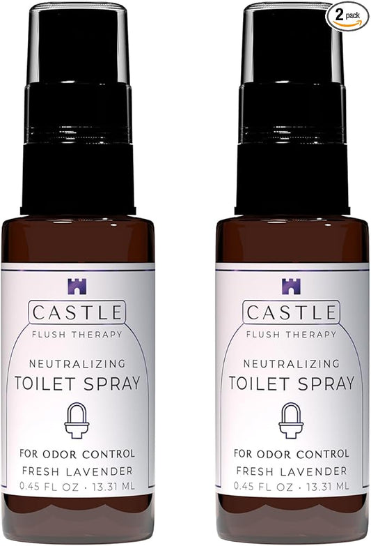Castle Flush Therapy Neutralizing Toilet Spray | Odor Control: Mist Over the Water Surface, Go, Then Flush | Bathroom Freshening | Neutralizes Odors at the Source | Fresh Lavender | 0.45 oz (2 Pack)