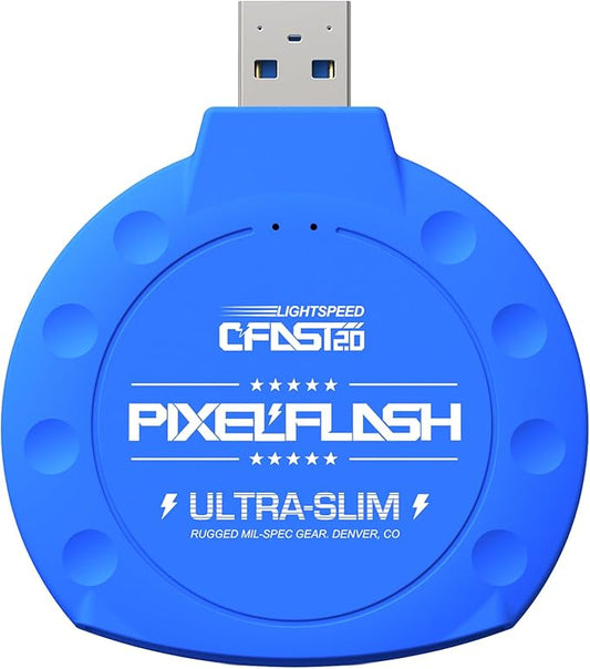 PixelFlash CFast 2.0 Card Reader (Blue) - Memory Card Adapter with USB 3.0, 500Mb/s File Transfer, Ultra-Slim & Anti-Slip Rubber Shell, Compatible with Most Brands & OS