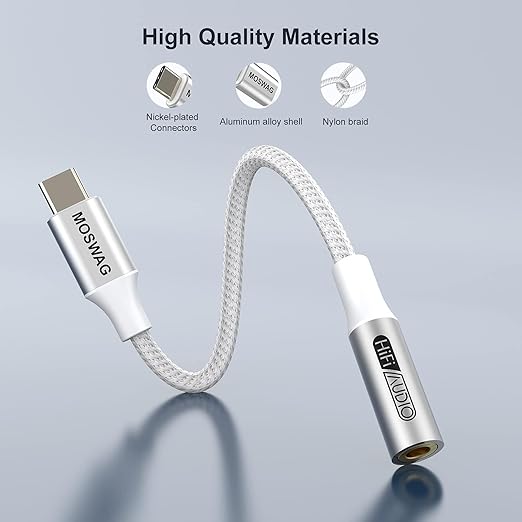 MOSWAG USB Type C to 3.5mm Headphone Jack Adapter, Audio Adapter USB C to Aux Dongle Cable Cord for Samsung Galaxy S23 S22 S21 S20 Ultra S20+ Note 20 10 S10 S9 Plus,Pixel 7 6 5 4 and More