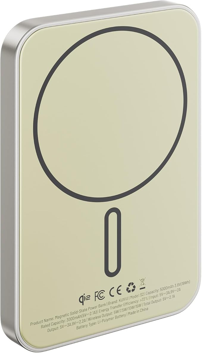 Solid-State Portable Charger for Mag-Safe, 0.39" Ultra Slim Qi2-Certified 15W Magnetic Wireless Power Bank, 5000mAh 20W Fast Charging Battery Pack for iPhone 16/15/14/13/12 Series Only-Titanium