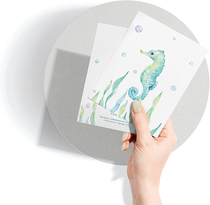 Twigs Paper - Assorted Ocean-Themed Greeting Cards - Stationery Cards with Envelopes - Thank You Card - Blank Note Cards - Greeting Cards for All Occasions - Made in USA (5.5 x 4.25, Set of 12)
