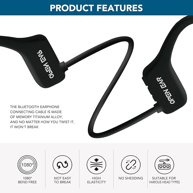 The new second-generation bone conduction headphones waterproof, ENC noise concelling and Ear friendly,painless headset,lightweight,safety and portable earphone. (black)