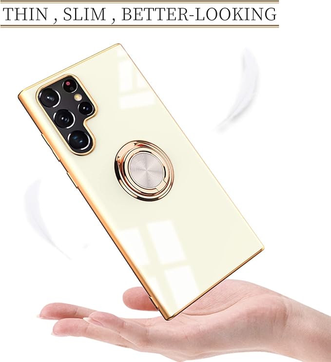Tnarru Compatible for Samsung Galaxy S22 Ultra Case with Ring Holder Kickstand [with Magnetic] Soft TPU Shockproof Electroplated Protective Phone Case for Galaxy S22 Ultra 5G White