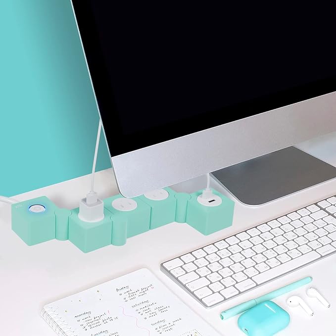 iJoy Flexible Power Strip - 3 AC Outlets and 2 USB Charging Ports with 5 Ft Extension Cord, Green Surge Protector Power Strip, Decorative Surge Protector Outlet Extender for Home, Office, and More