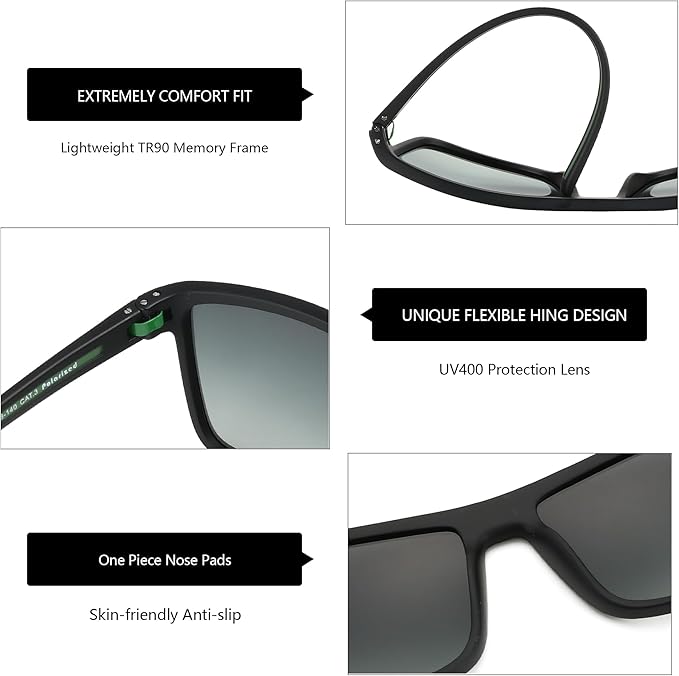 ZENOTTIC Polarized Sunglasses for Men Lightweight TR90 Frame UV400 Protection Square Sun Glasses