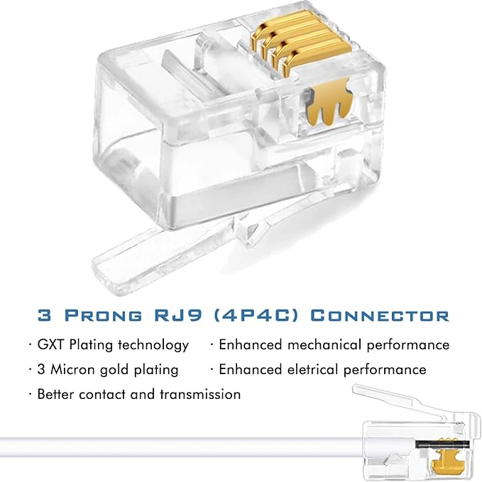 NECABLES 2Pack Phone Cord for Landline Telephone Handset Cord Curly Coiled Phone Cable RJ9 4P4C Male to Male White