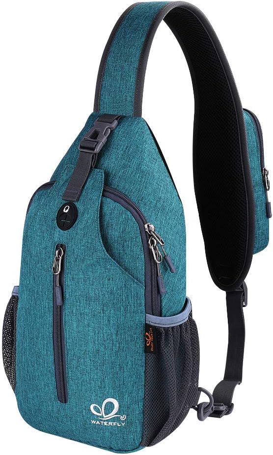 WATERFLY Crossbody Sling Backpack Sling Bag Travel Hiking Chest Bags Daypack (Teal blue)