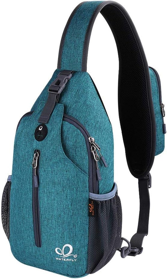 WATERFLY Crossbody Sling Backpack Sling Bag Travel Hiking Chest Bags Daypack (Teal blue)