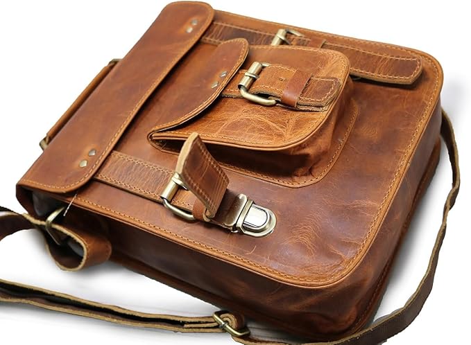 jaald Genuine Leather Messenger Bag Vintage Laptop Crossbody Bag Satchel Man Purse Shoulder Bag for man woman office bag