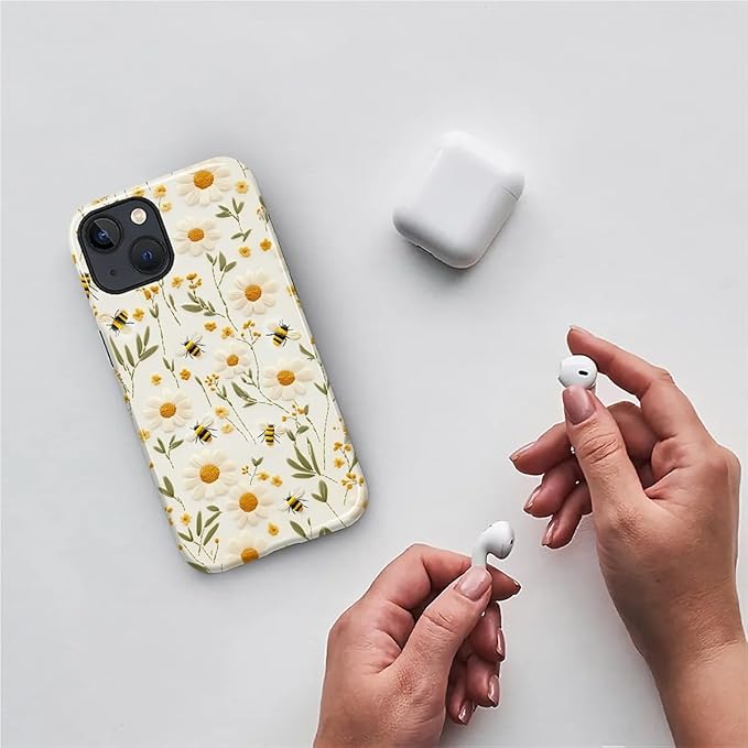 Case for iPhone 15 Plus Case,Bees Sunflowers Design - Hybrid Dual Protection Silicone + Hard PC Shockproof Full Body Cover Slim Anti-Scratch Protective Case for Men Women