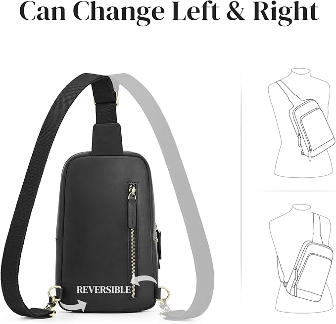 S-ZONE Sling Bag for Men Women RFID Blocking Top Grain Leather Crossbody Shoulder Bag Chest Hiking Daypack Travel