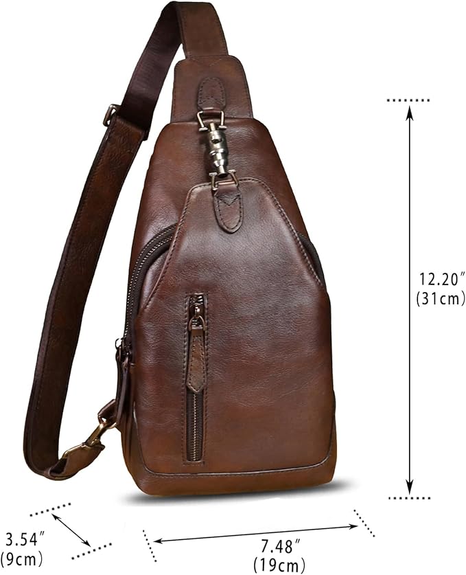 Genuine Leather Sling Bag for Men and Women Real Leather Shoulder Crossbody Bag Chest Bag Sling Backpack Purse