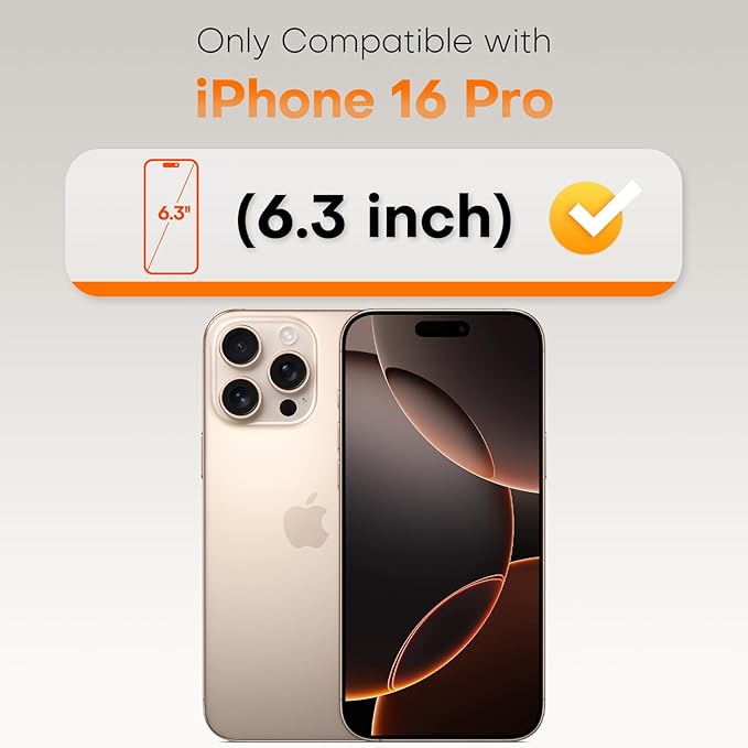 TOCOL for Screen Protector for iPhone 16 Pro, Military Grade 9H Hardness Easy Installation Case Friendly Shatterproof HD Tempered Glass Full Coverage 2 Pack