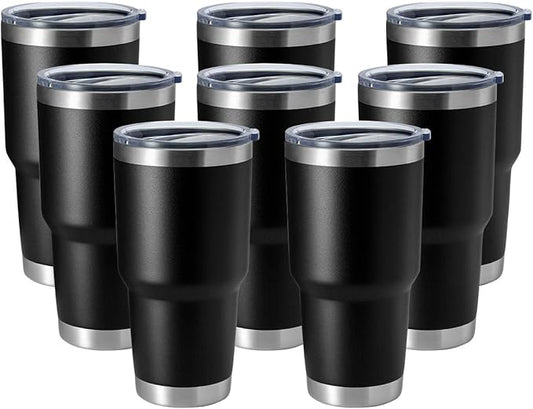 HASLE OUTFITTERS 30oz Stainless Steel Tumbler, Double Wall Vacuum Insulated Travel Mug Tumbler, Durable Insulated Coffee Mug, Gift Box Set (Black, 8)