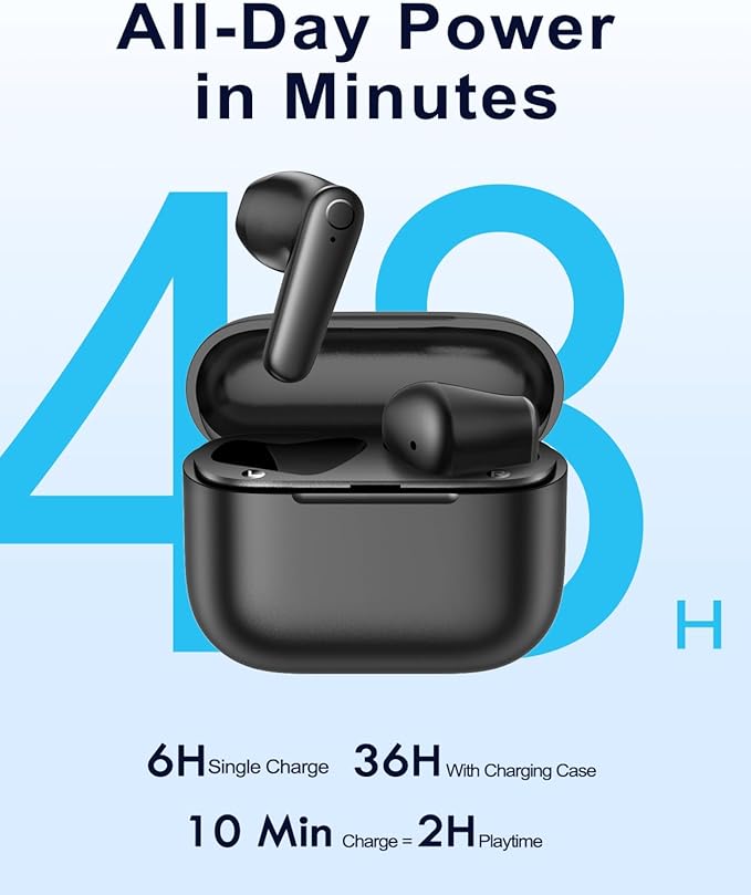 kurdene Wireless Earbuds Bluetooth Headphones,Bluetooth 5.4, 48H Long Playtime Ear Buds with Mics for Clear Calls, Deep Bass Stereo, in-Ear Earphone for iPhone Andriod Phone