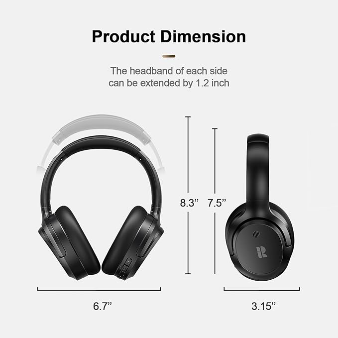 Bluetooth Headphones, Hybrid Active Noise Cancelling Wireless Headphones Over Ear with Microphone, Up to 140H Playtime, Transparency Mode, Deep Bass, Clear Calls, Comfort fit for Travel, Home Office