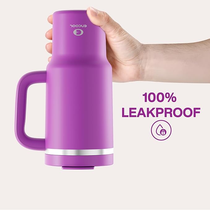 32 oz Tumbler with Handle and Straw: Stainless Steel Insulated Tumbler Keeps Cold for 24 Hours, Leakproof Travel Cup Fits in Cup Holder and BPA-Free, Bright Magenta