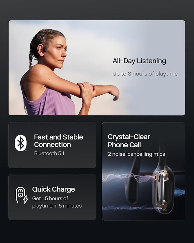 SHOKZ OpenRun Pro - Open-Ear Bluetooth Bone Conduction Sport Headphones, Sweat Resistant Wireless Earphones for Workouts and Running with Premium Deep Bass- Built-in Mic, with Hair Band, Black