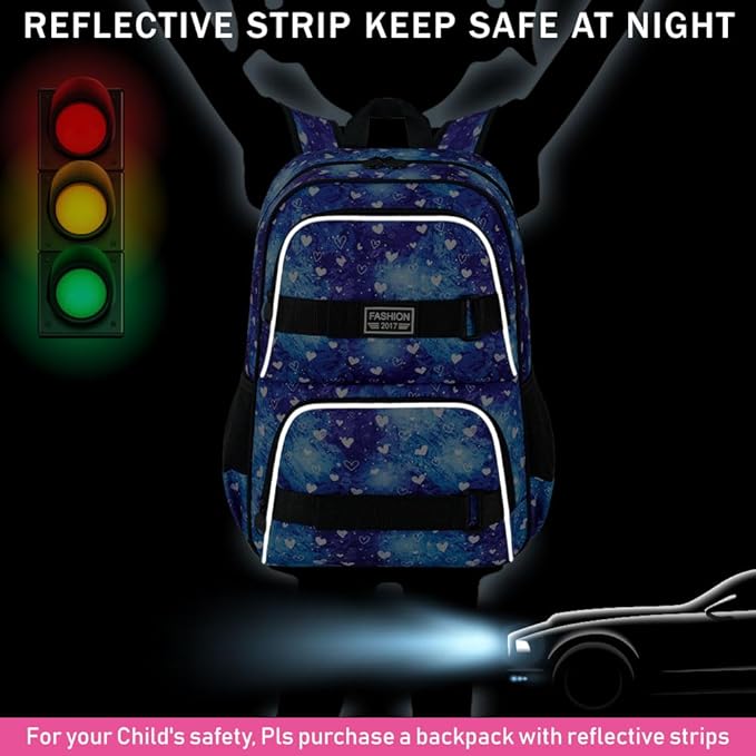 17 Inches Girls Backpack, 3Pcs Love Laptop Backpacks with Lunch Bag, Water Resistant College School Bookbag Set for Teens Students(Blue)