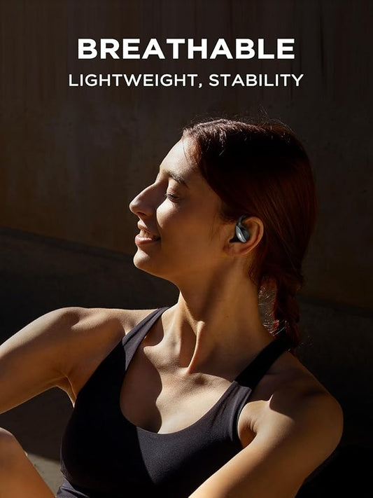 Open Ear Headphones, Bluetooth 5.4 Bone Conduction Headphones True Wireless Earbuds with Mic Clear Calls, 56H Playtime Lightweight Bone Earbuds with IPX6 Waterproof, Comfort Fit for Fitness, Black