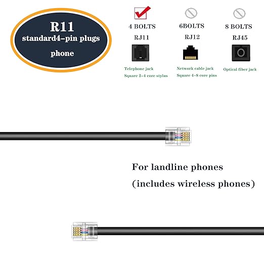 Telephone Extension Cord Phone Cable Line Wire, with Standard RJ11 Plug (15FT-Black)
