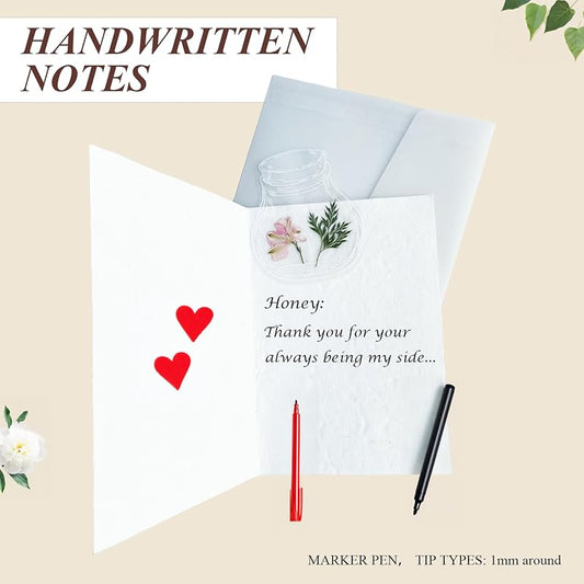 Handmade Pressed Flower Notecard Set with Real Flowers, 4x6 inches, Dongba Paper, Translucent Envelope, 3-Piece Gift Set, Perfect for Business, Birthday, Wedding, Congratulations, Gift, Thank you