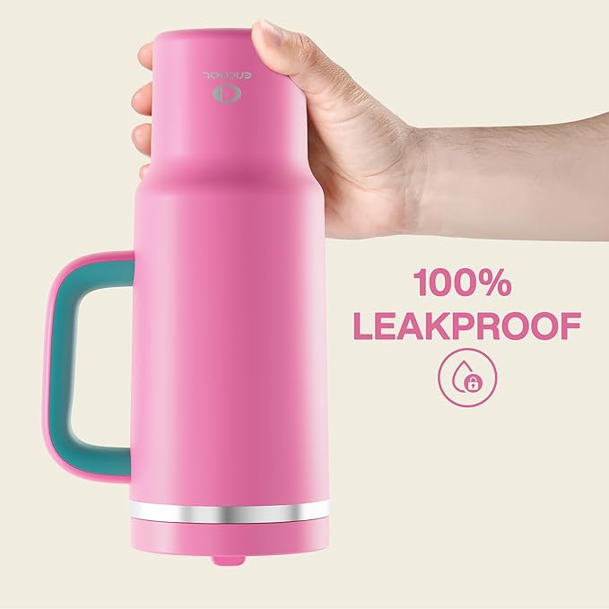 40 oz Tumbler with Handle and Straw: Stainless Steel Insulated Tumbler Keeps Cold for 24 Hours, Leakproof Travel Cup Fits in Cup Holder and BPA-Free, Light Crimson