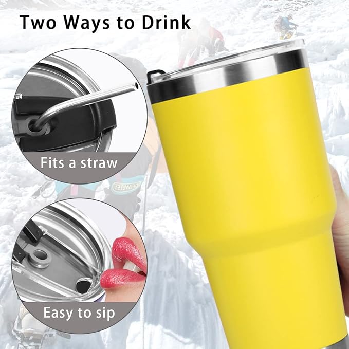 SYACOT 30oz Tumbler Double Wall Stainless Steel Vacuum Insulated Travel Mug with Splash-Proof Lid Metal Straw and Brush