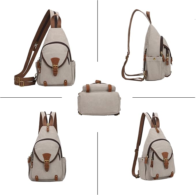 KouLi Buir Canvas Sling bag,Small Crossbody Backpack,Convertible Chest Bag Casual Daypack For Outdoor Cycling Hiking Travel