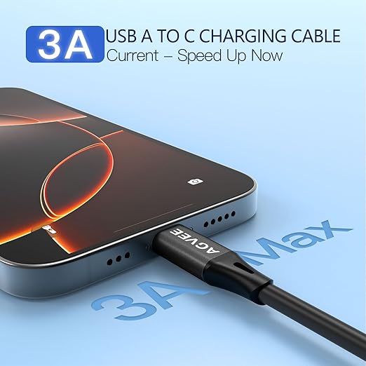 AGVEE 2 Pack 3ft Coiled Short USB to USB-C Charging Cable [USB-IF Certified] 3A Fast Charger Cord in Car for iPhone 16/15 CarPlay, Galaxy S25 S24 S23 S22 S21 S10 S9 S8, Google Pixel, Black