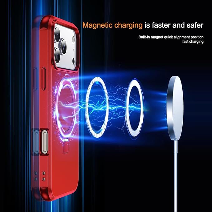Compatible with iPhone 17 Pro Max Case with Invisible Magnetic O-Ring Stand Military-Grade Phone Case for iPhone 17 ProMax 6.9" [Compatible with Mag-Safe][Great Grip Feeling], Red