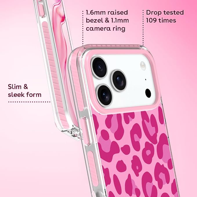 SAKUULO Magnetic for iPhone 17 Pro Max Case with Screen Protector [Compatible with MagSafe] Hot Pink Leopard Print Pattern Wireless Charge Strengthen Protection Cover Hot Pink Leopard (6.9")
