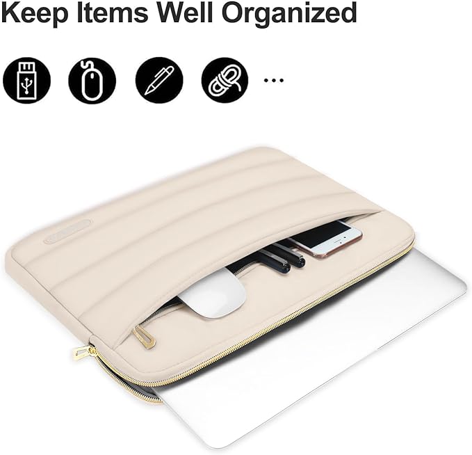 MOSISO 13.3 inch Laptop Case, 13-13.3 inch Puffy Laptop Sleeve Compatible with MacBook Air 13 13.6 M4 M3 M2 M1/Pro 13/Pro 14, HP Dell ASUS Lenovo,Polyester Horizontal Bag with Small Case, Sand