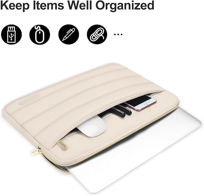 MOSISO 15-15.6 inch Laptop Case, 16 inch Puffy Laptop Sleeve Compatible with MacBook Pro 16, HP Dell ASUS Acer Toshiba Lenovo Notebook Computer, Polyester Horizontal Bag with Small Case, Sand