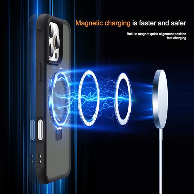 Compatible with iPhone 16 Pro Case with Invisible Magnetic O-Ring Stand Military-Grade Translucent Case for iPhone 16 Pro 6.3" [Compatible with Mag-Safe][Great Grip Feeling], Black
