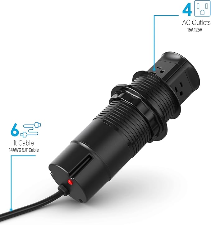 Jgstkcity Pop up Outlet for Kitchen Counter Island,Pop Out Outlet Station with 15 Amp Receptacle Outlet, Splash Resistant,3.15" Diameter,Conference Table Power Hub,ETL Listed