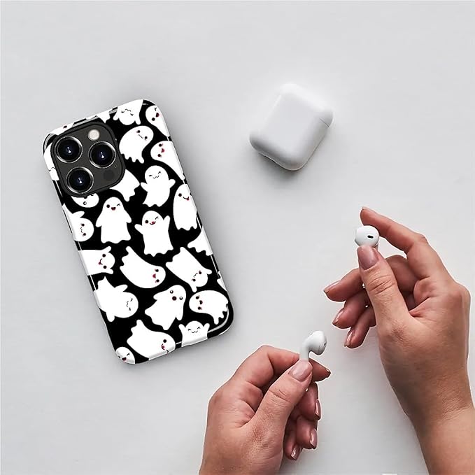 Case for iPhone 15 Pro Case,Halloween Ghosts Bats Design - Hybrid Dual Protection Silicone + Hard PC Shockproof Full Body Cover Slim Anti-Scratch Protective Case for Men Women