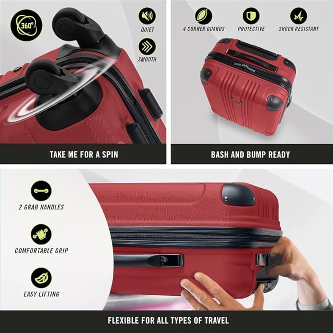 Kenneth Cole REACTION Out of Bounds Lightweight Hardshell 4-Wheel Spinner Luggage, Scarlet Red, 2-Piece Set (20" & 28")