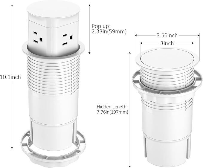 Jgstkcity Pop Up Outlet for Countertop, Flush Mount Tamper Resistant Space Saver Recessed 1875W Grommet,4 Outlets,15Amp Receptacle,ETL Listed,3.15inch Hole,White