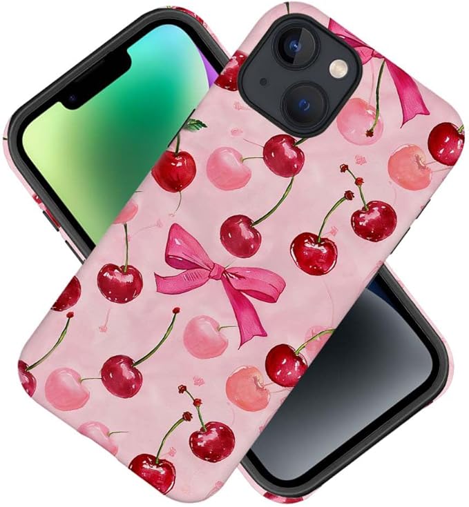 DAIZAG Case Compatible with for iPhone 15,Cherry Pink Bow Ribbon Phone Case for iPhone 15 for Girl Women Boy Men