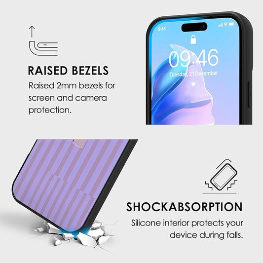 Compatible with iPhone 17 Pro Max Case with Finger Hand Strap Kickstand, Trendy Cool Striped Phone Case for Women Men, Full Camera Protection Shockproof Protective Cover, Purple Stripes