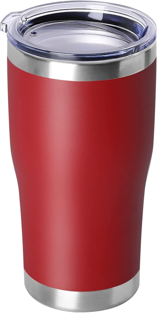 DOMICARE 20oz Tumbler with Lid Stainless Steel Tumblers Bulk, Double Wall Vacuum Insulated Coffee Travel Mug Powder Coated Tumbler, Red