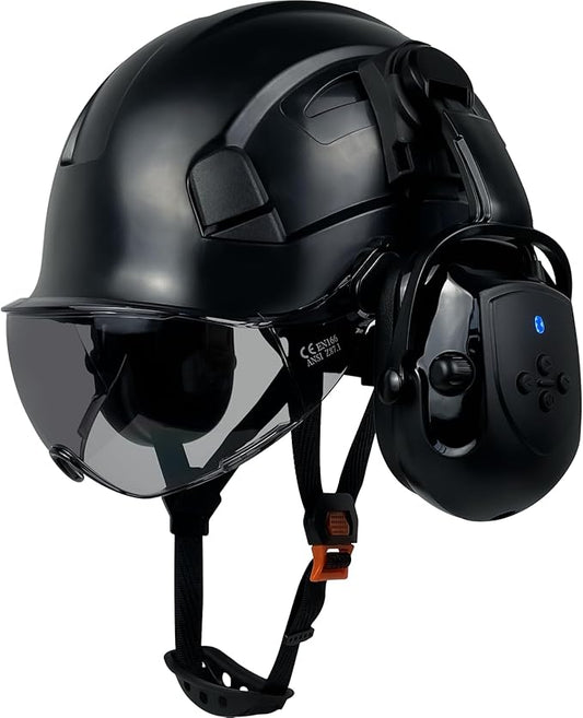 Hard Hats with Visor Bluetooth Ear Muffs Safety Helmet with Visors Mounted Safety Ear muff Hardhats Vented ANSI Z89.1 OSHA